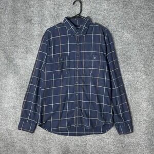 J Crew Flannel Shirt Mens L Navy Blue Plaid Check Long Sleeve Cotton Button Up